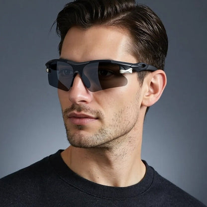 Model wearing CourtShield Tempo smoke sport sunglasses